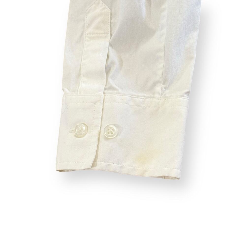 J. Peterman Shirt Womens 6 White Tailored Fit Band Collar Cotton Poplin STAIN - Picture 7 of 10